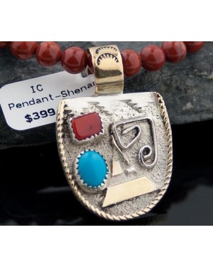 12kt Gold Filled Handmade Certified Authentic .925 Sterling Silver Navajo Natural Coral and Turquoise Native American Necklace 390616858879