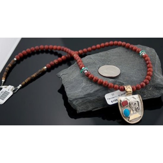 12kt Gold Filled Handmade Certified Authentic .925 Sterling Silver Navajo Natural Coral and Turquoise Native American Necklace 390616858879
