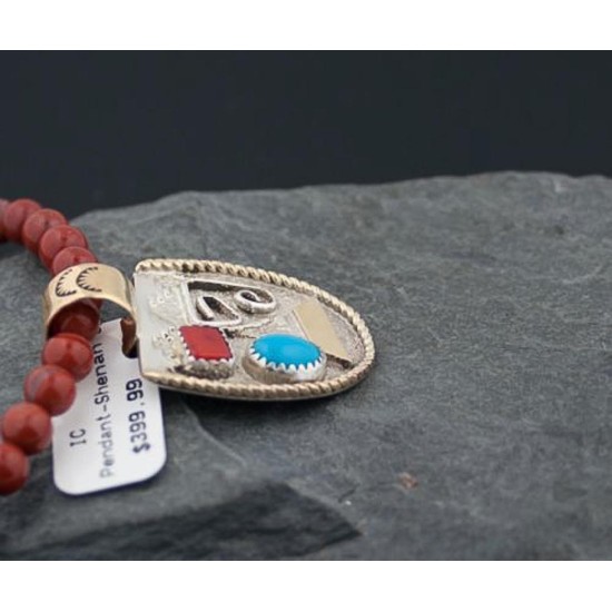 12kt Gold Filled Handmade Certified Authentic .925 Sterling Silver Navajo Natural Coral and Turquoise Native American Necklace 390616858879