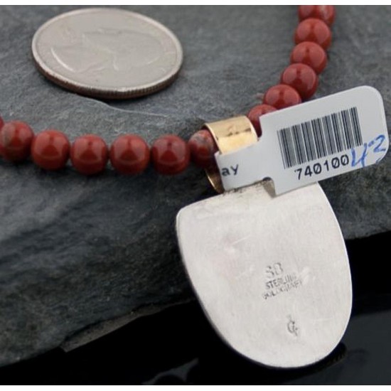 12kt Gold Filled Handmade Certified Authentic .925 Sterling Silver Navajo Natural Coral and Turquoise Native American Necklace 390616858879