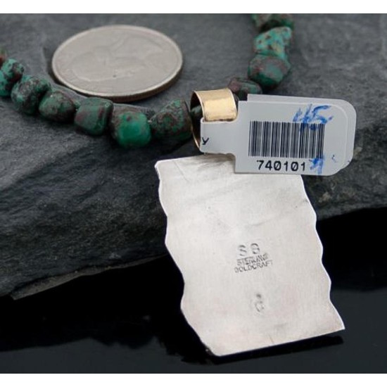 12kt Gold Filled Handmade Certified Authentic .925 Sterling Silver Navajo Natural Malachite and Turquoise Native American Necklace 390614969457