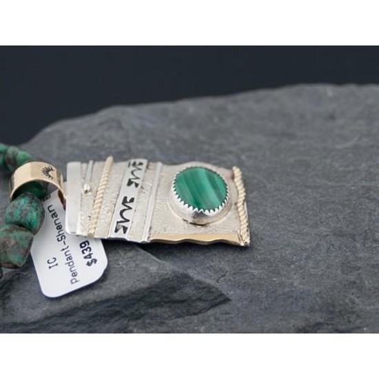 12kt Gold Filled Handmade Certified Authentic .925 Sterling Silver Navajo Natural Malachite and Turquoise Native American Necklace 390614969457