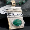 12kt Gold Filled Handmade Certified Authentic .925 Sterling Silver Navajo Natural Malachite and Turquoise Native American Necklace 390614969457