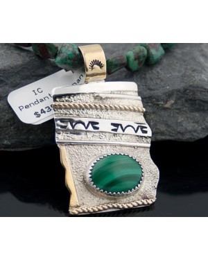 12kt Gold Filled Handmade Certified Authentic .925 Sterling Silver Navajo Natural Malachite and Turquoise Native American Necklace 390614969457