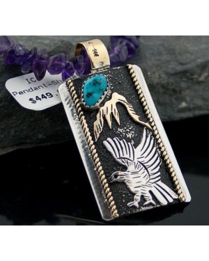 12kt Gold Filled Handmade Eagle Natural Turquoise .925 Sterling Silver Certified Authentic Navajo Native American Necklace 370842449540