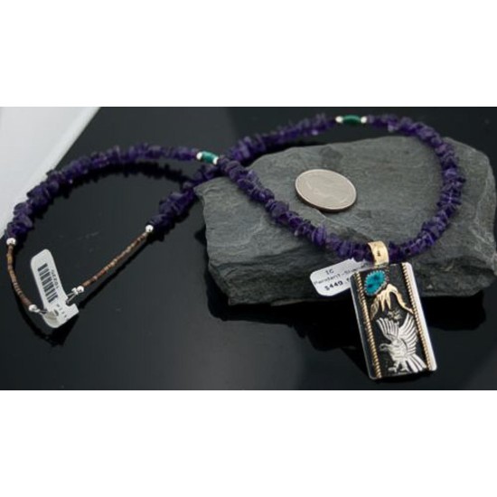 12kt Gold Filled Handmade Eagle Natural Turquoise .925 Sterling Silver Certified Authentic Navajo Native American Necklace 370842449540