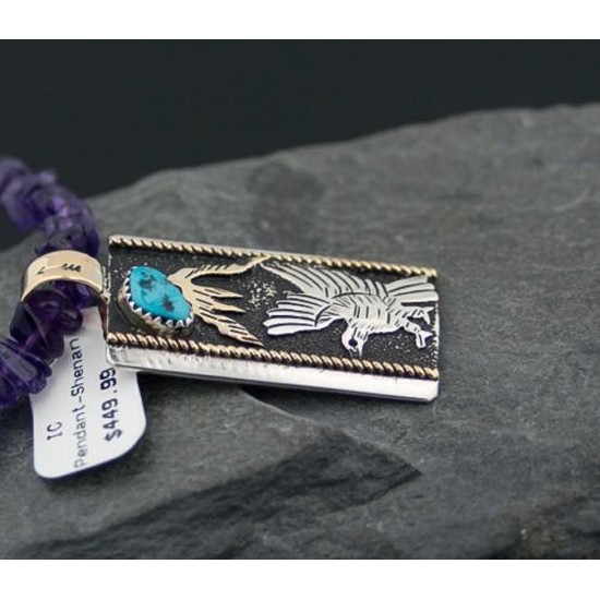 12kt Gold Filled Handmade Eagle Natural Turquoise .925 Sterling Silver Certified Authentic Navajo Native American Necklace 370842449540