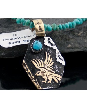 12kt Gold Filled Handmade Eagle Turquoise .925 Sterling Silver Certified Authentic Navajo Native American Necklace 390599158520