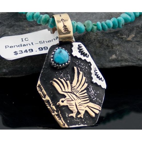 12kt Gold Filled Handmade Eagle Turquoise .925 Sterling Silver Certified Authentic Navajo Native American Necklace 390599158520