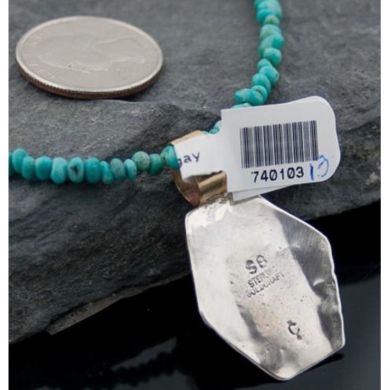 12kt Gold Filled Handmade Eagle Turquoise .925 Sterling Silver Certified Authentic Navajo Native American Necklace 390599158520