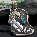 12kt Gold Filled Handmade Feather Buffalo Turquoise .925 Sterling Silver Navajo Necklace 740101-32-790102