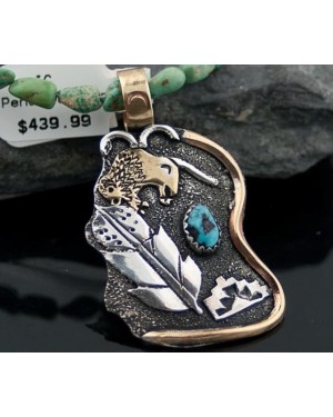 12kt Gold Filled Handmade Feather Buffalo Turquoise .925 Sterling Silver Certified Authentic Navajo Native American Necklace 390602270087