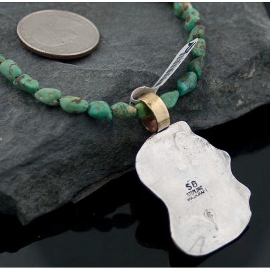 12kt Gold Filled Handmade Feather Buffalo Turquoise .925 Sterling Silver Certified Authentic Navajo Native American Necklace 390602270087