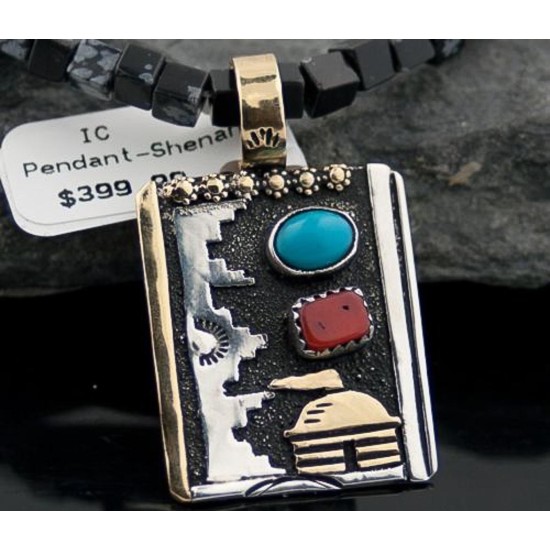 12kt Gold Filled Handmade Hogan Certified Authentic Navajo .925 Sterling Silver Turquoise Native American Necklace 370812723038