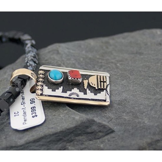 12kt Gold Filled Handmade Hogan Certified Authentic Navajo .925 Sterling Silver Turquoise Native American Necklace 370812723038