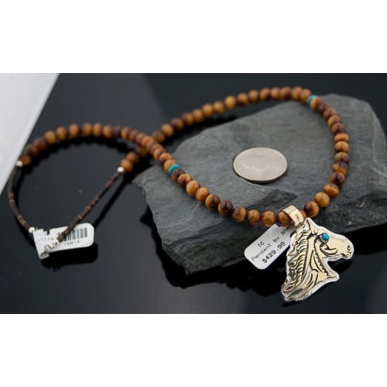 12kt Gold Filled Handmade Horse Certified Authentic .925 Sterling Silver Navajo Turquoise Native American Necklace 370881091129