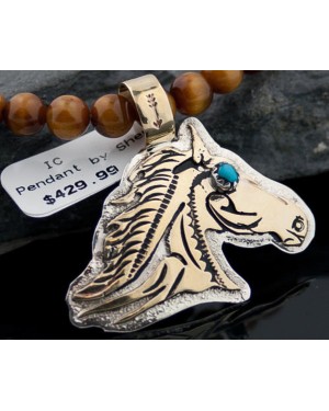 12kt Gold Filled Handmade Horse Certified Authentic .925 Sterling Silver Navajo Turquoise Native American Necklace 370881091129