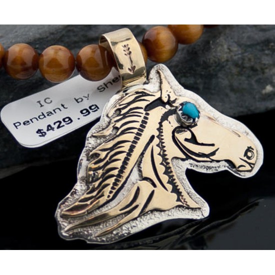 12kt Gold Filled Handmade Horse Certified Authentic .925 Sterling Silver Navajo Turquoise Native American Necklace 370881091129