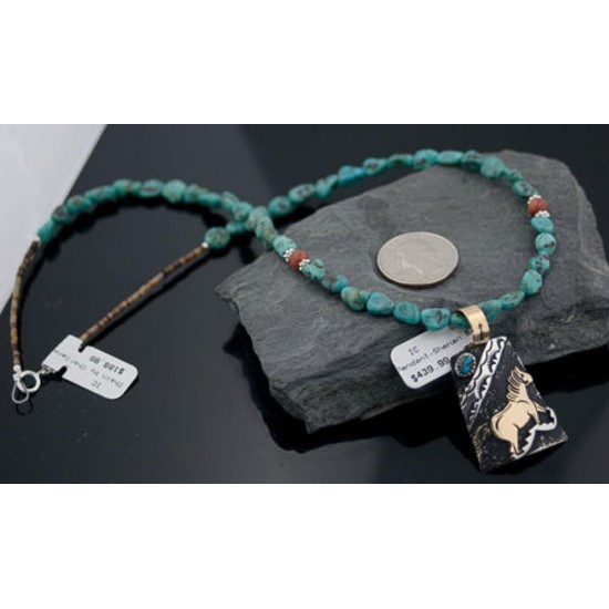 12kt Gold Filled Handmade Horse Certified Authentic .925 Sterling Silver Navajo Turquoise Native American Necklace 370882633206