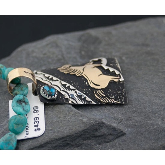 12kt Gold Filled Handmade Horse Certified Authentic .925 Sterling Silver Navajo Turquoise Native American Necklace 370882633206