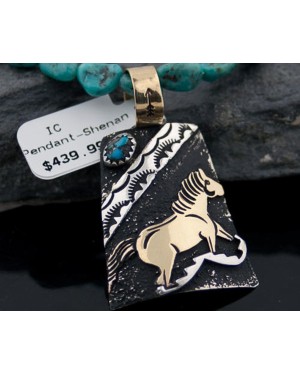 12kt Gold Filled Handmade Horse Certified Authentic .925 Sterling Silver Navajo Turquoise Native American Necklace 370882633206
