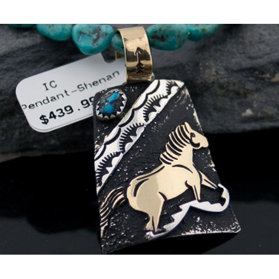 12kt Gold Filled Handmade Horse Certified Authentic .925 Sterling Silver Navajo Turquoise Native American Necklace 370882633206