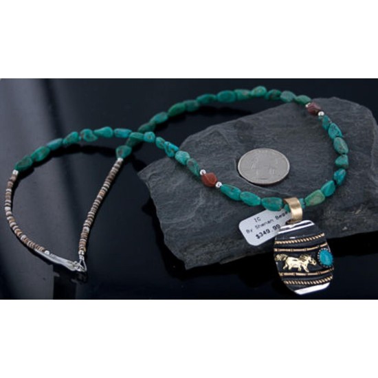12kt Gold Filled Handmade Horse Certified Authentic .925 Sterling Silver Navajo Turquoise Native American Necklace 370885895069