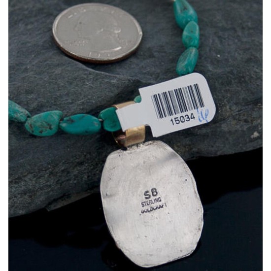 12kt Gold Filled Handmade Horse Certified Authentic .925 Sterling Silver Navajo Turquoise Native American Necklace 370885895069