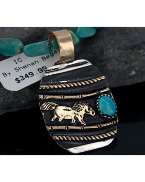 12kt Gold Filled Handmade Horse Certified Authentic .925 Sterling Silver Navajo Turquoise Native American Necklace 370885895069