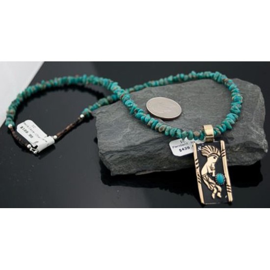12kt Gold Filled Handmade Kokopelli Certified Authentic Navajo .925 Sterling Silver Turquoise Native American Necklace 370806111322