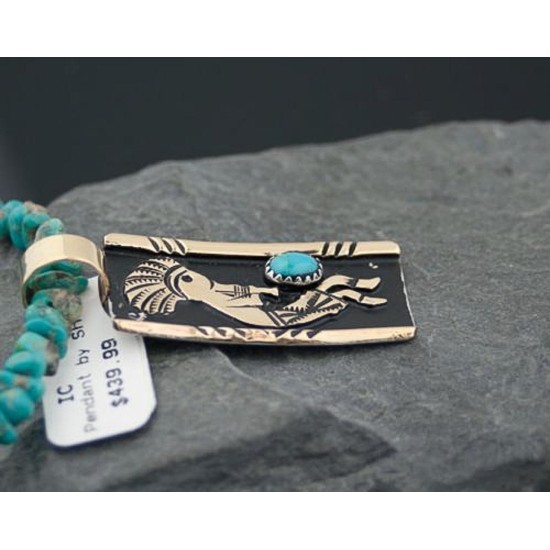 12kt Gold Filled Handmade Kokopelli Certified Authentic Navajo .925 Sterling Silver Turquoise Native American Necklace 370806111322