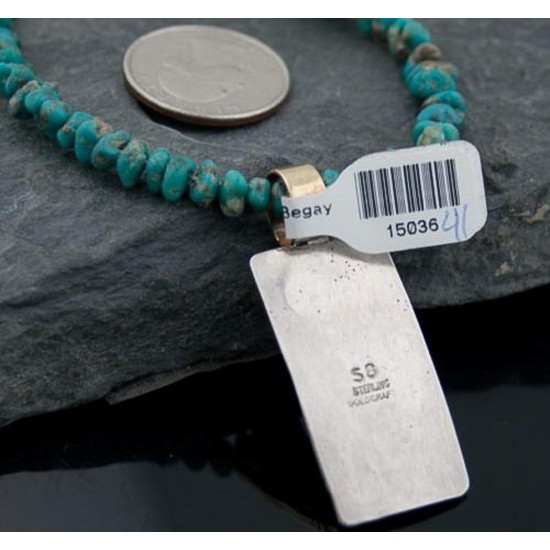12kt Gold Filled Handmade Kokopelli Certified Authentic Navajo .925 Sterling Silver Turquoise Native American Necklace 370806111322