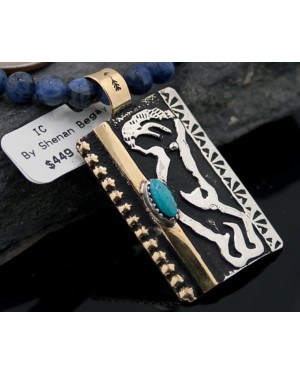 12kt Gold Filled Handmade KOKOPELLI Certified Authentic .925 Sterling Silver Navajo Turquoise Native American Necklace 370846354311