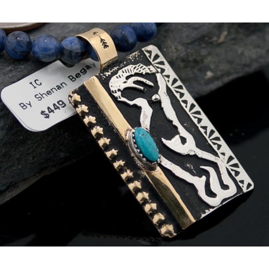 12kt Gold Filled Handmade KOKOPELLI Certified Authentic .925 Sterling Silver Navajo Turquoise Native American Necklace 370846354311