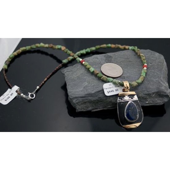 12kt Gold Filled Handmade Mountain Certified Authentic .925 Sterling Silver Navajo LAPIS and Turquois Native American Necklace 390613921458