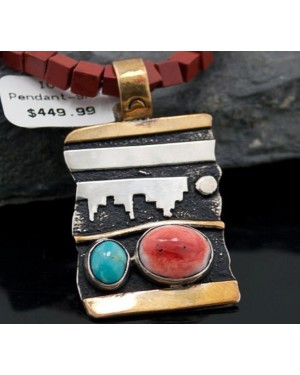12kt Gold Filled Handmade Mountain Certified Authentic .925 Sterling Silver Navajo Spiny Oyster and Turquoise Native American Necklace 390613417496