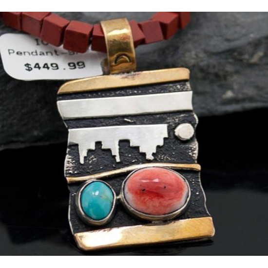 12kt Gold Filled Handmade Mountain Certified Authentic .925 Sterling Silver Navajo Spiny Oyster and Turquoise Native American Necklace 390613417496