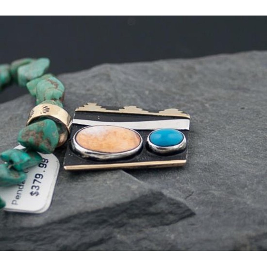 12kt Gold Filled Handmade Mountain Certified Authentic .925 Sterling Silver Navajo Turquoise Native American Necklace 370797836038