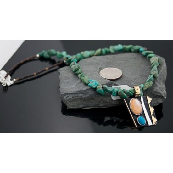 12kt Gold Filled Handmade Mountain Certified Authentic .925 Sterling Silver Navajo Turquoise Native American Necklace 370797836038