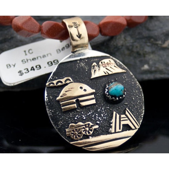 12kt Gold Filled Handmade Storyteller Certified Authentic .925 Sterling Silver Navajo Turquoise Native American Necklace 390627763213