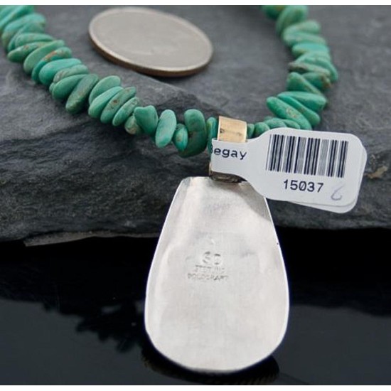 12kt Gold Filled Handmade Storyteller Turquoise Certified Authentic .925 Sterling Silver Navajo Native American Necklace 370797107769