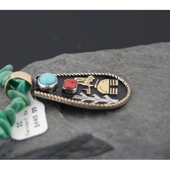 12kt Gold Filled Handmade Storyteller Turquoise Certified Authentic .925 Sterling Silver Navajo Native American Necklace 370797107769