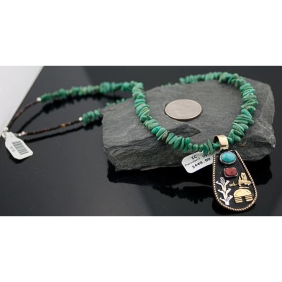 12kt Gold Filled Handmade Storyteller Turquoise Certified Authentic .925 Sterling Silver Navajo Native American Necklace 370797107769