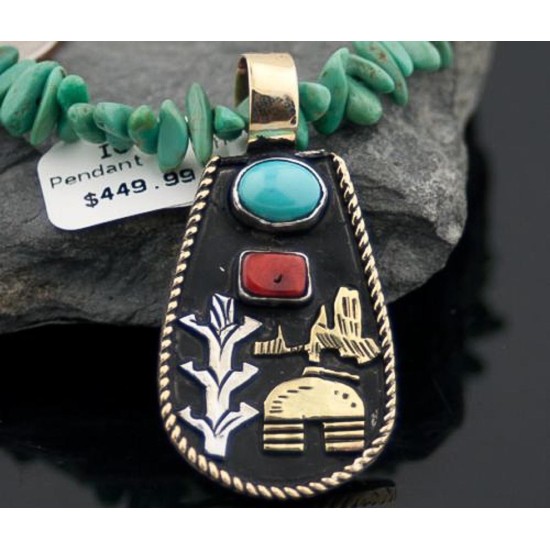 12kt Gold Filled Handmade Storyteller Turquoise Certified Authentic .925 Sterling Silver Navajo Native American Necklace 370797107769