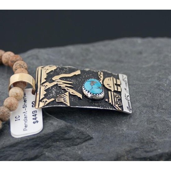 12kt Gold Filled Handmade Storyteller Turquoise Certified Authentic .925 Sterling Silver Navajo Native American Necklace 370821350590
