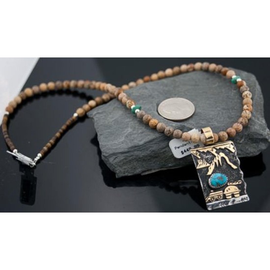 12kt Gold Filled Handmade Storyteller Turquoise Certified Authentic .925 Sterling Silver Navajo Native American Necklace 370821350590