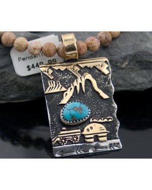 12kt Gold Filled Handmade Storyteller Turquoise Certified Authentic .925 Sterling Silver Navajo Native American Necklace 370821350590