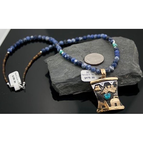 12kt Gold Filled Handmade Storyteller Turquoise Certified Authentic .925 Sterling Silver Navajo Native American Necklace 370829502799 12kt Gold Filled Handmade Storyteller Turquoise Certified Authentic .925 Sterling Silver Navajo Native American Necklace 370829502799
