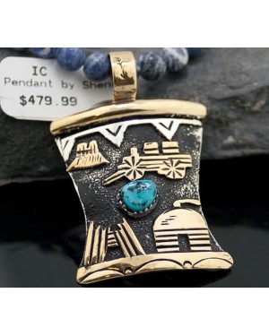 12kt Gold Filled Handmade Storyteller Turquoise Certified Authentic .925 Sterling Silver Navajo Native American Necklace 370829502799