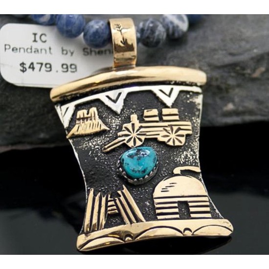 12kt Gold Filled Handmade Storyteller Turquoise Certified Authentic .925 Sterling Silver Navajo Native American Necklace 370829502799 12kt Gold Filled Handmade Storyteller Turquoise Certified Authentic .925 Sterling Silver Navajo Native American Necklace 370829502799